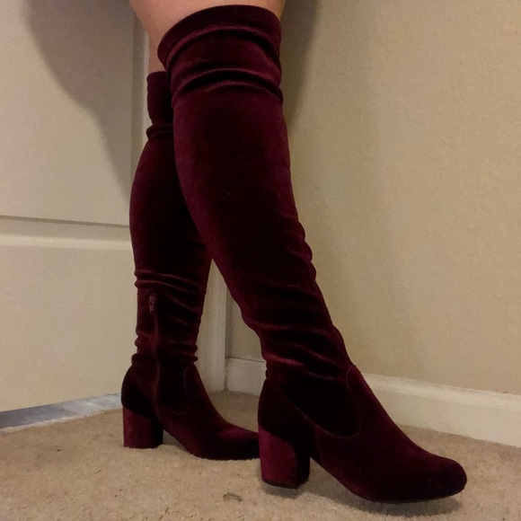 velvet knee high boots